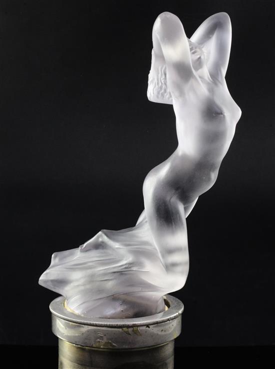 Vitesse/Speed Goddess. A glass mascot by René Lalique, introduced on 17/9/1929, No.1160 height overall 20.5cm.